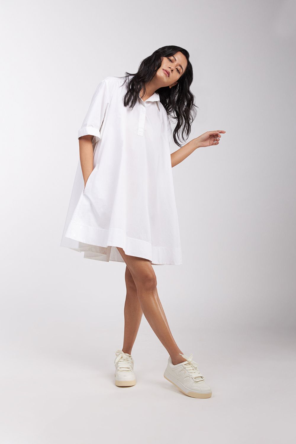 DRESS FLARE WITH FRONT PLACKET AND SIDE POCKETS