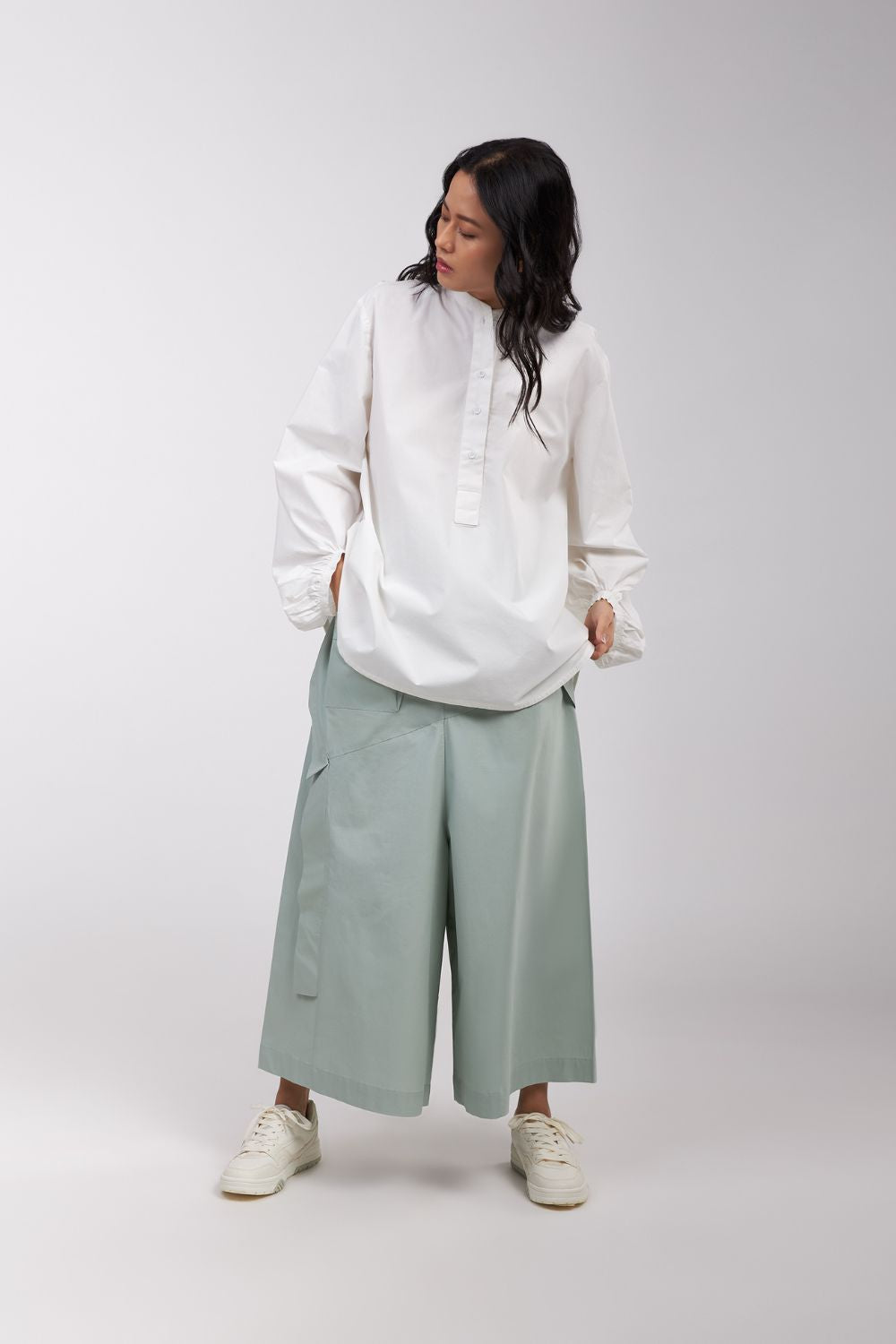 DROP CROTCH PANTS WITH POCKET AND PANEL DETAIL