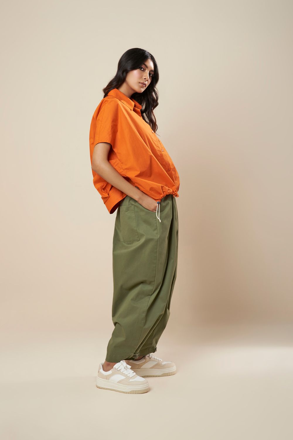 SHIRT WITH ROUCHE ELASTIC HEM AND DECONSTRUCTED BACK