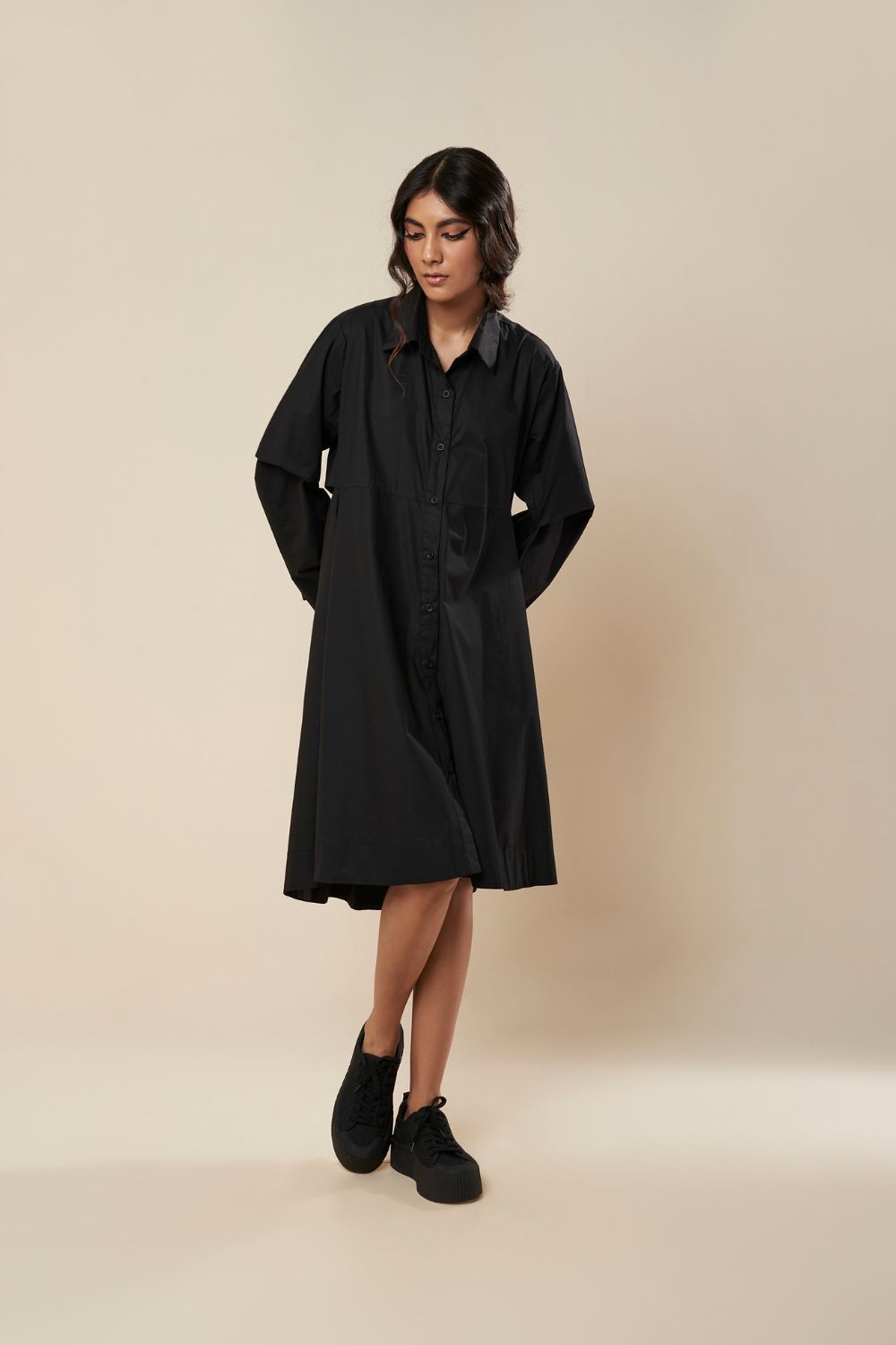 SHIRT WITH COWL BACK AND CONSTRUCTED SLEEVE