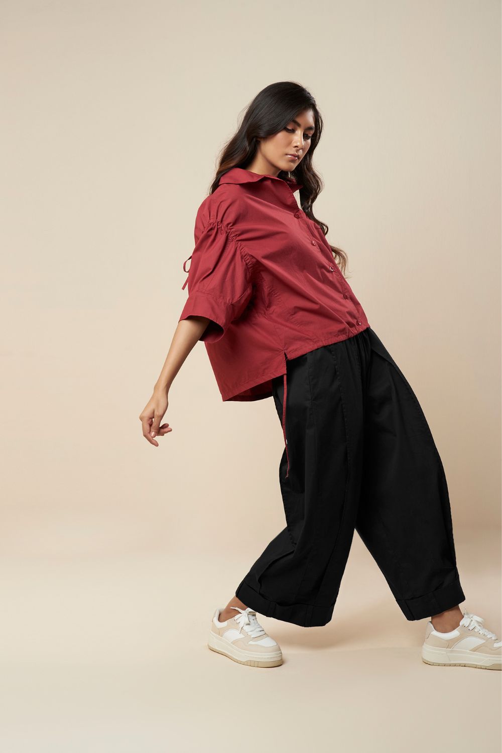 SHIRT WITH ROUCHE HEM ANDSLEEVE