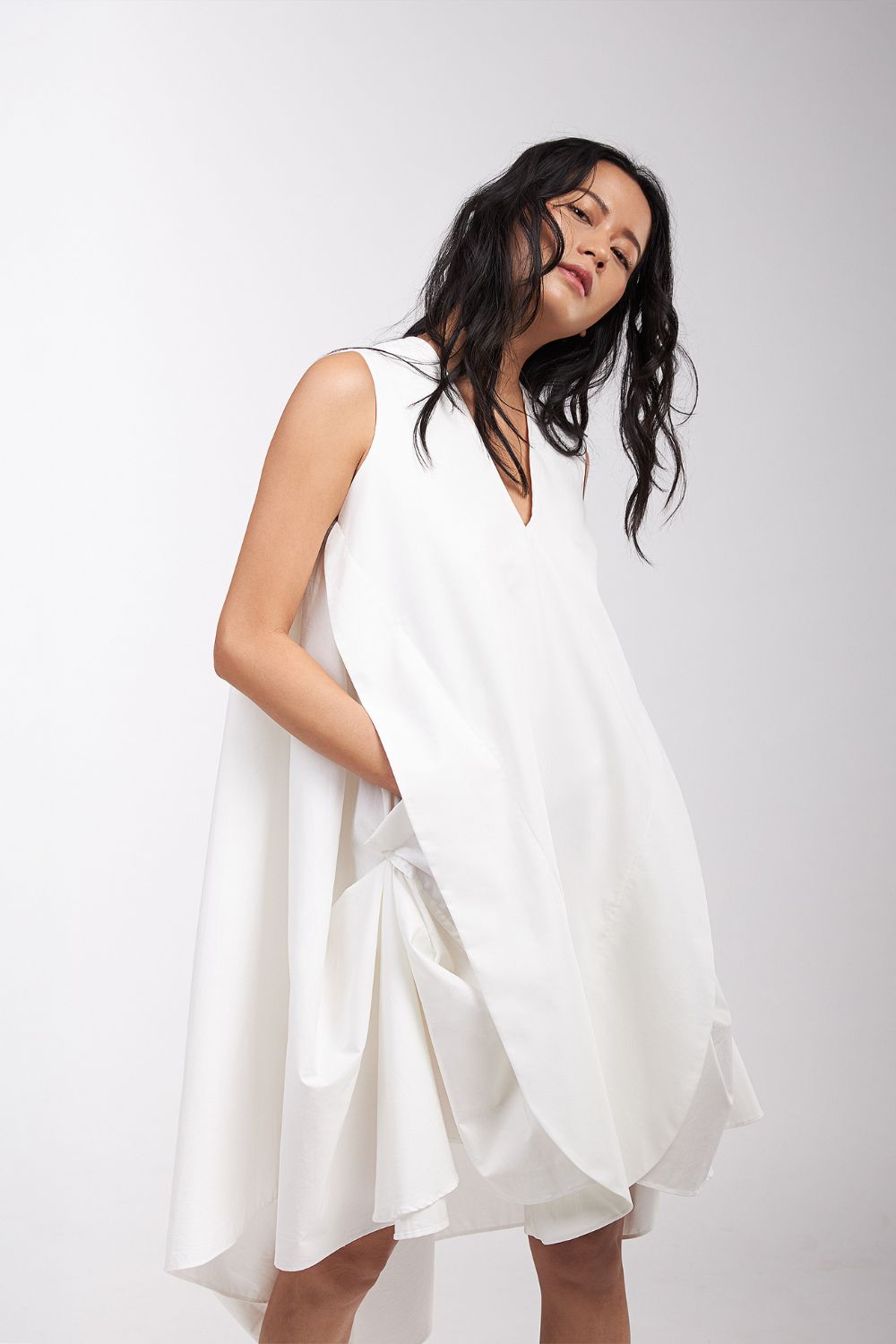 DRESS WITH SIDE AND BACK DRAPE