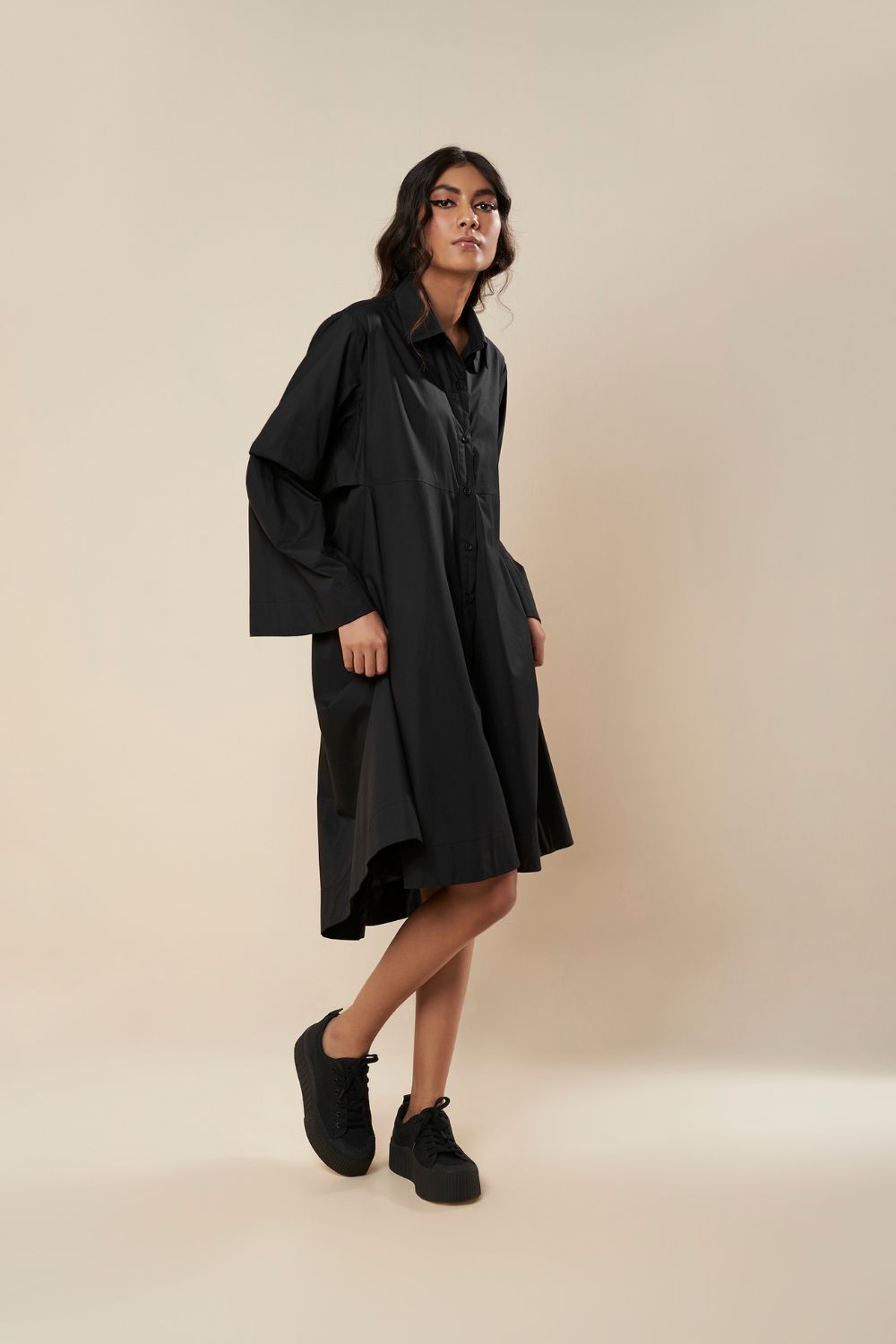 SHIRT WITH COWL BACK AND CONSTRUCTED SLEEVE