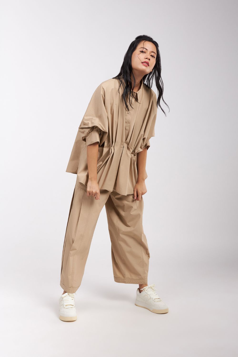 TOP WITH PLEATED FRONT AND PLACKET