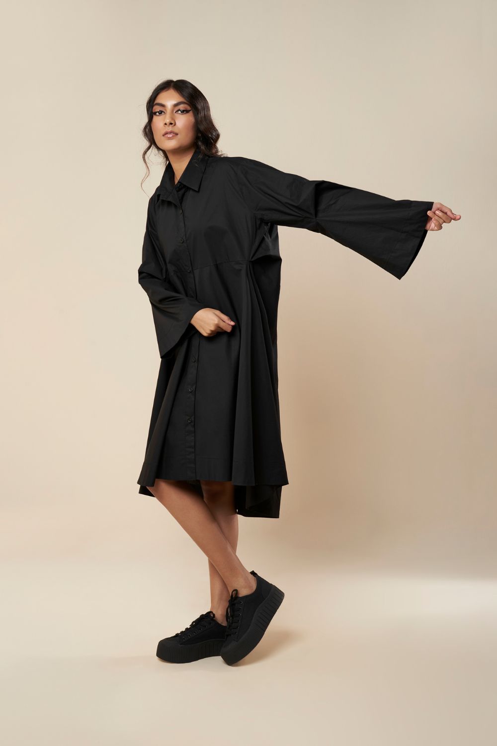SHIRT WITH COWL BACK AND CONSTRUCTED SLEEVE