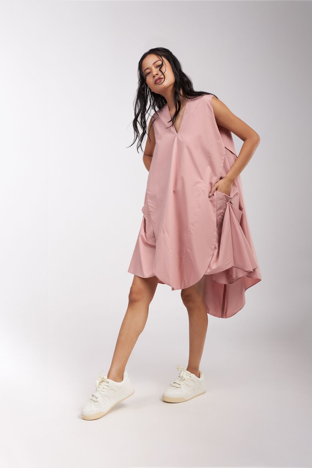 DRESS WITH SIDE AND BACK DRAPE