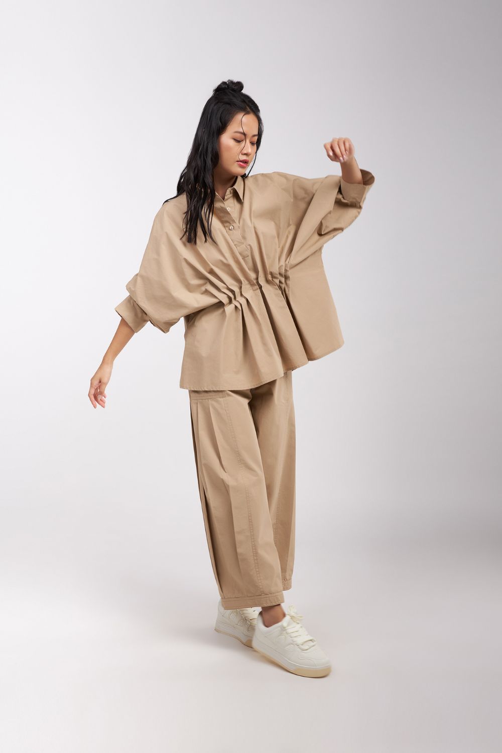 TOP WITH PLEATED FRONT AND PLACKET