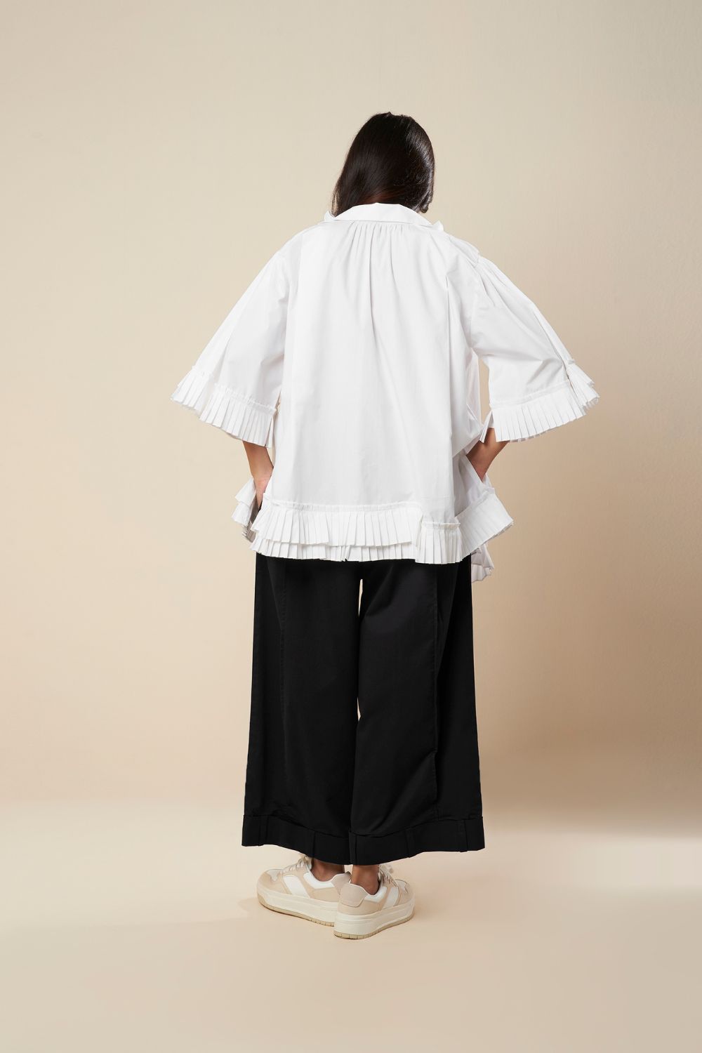 TOP WITH PLEATED COLLAR FRILL PANEL DETAIL