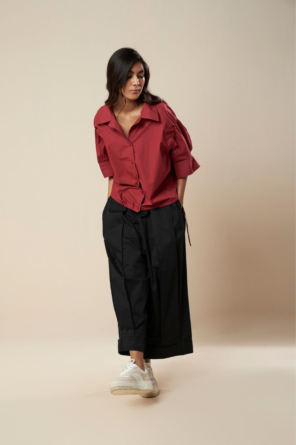 SHIRT WITH ROUCHE HEM ANDSLEEVE