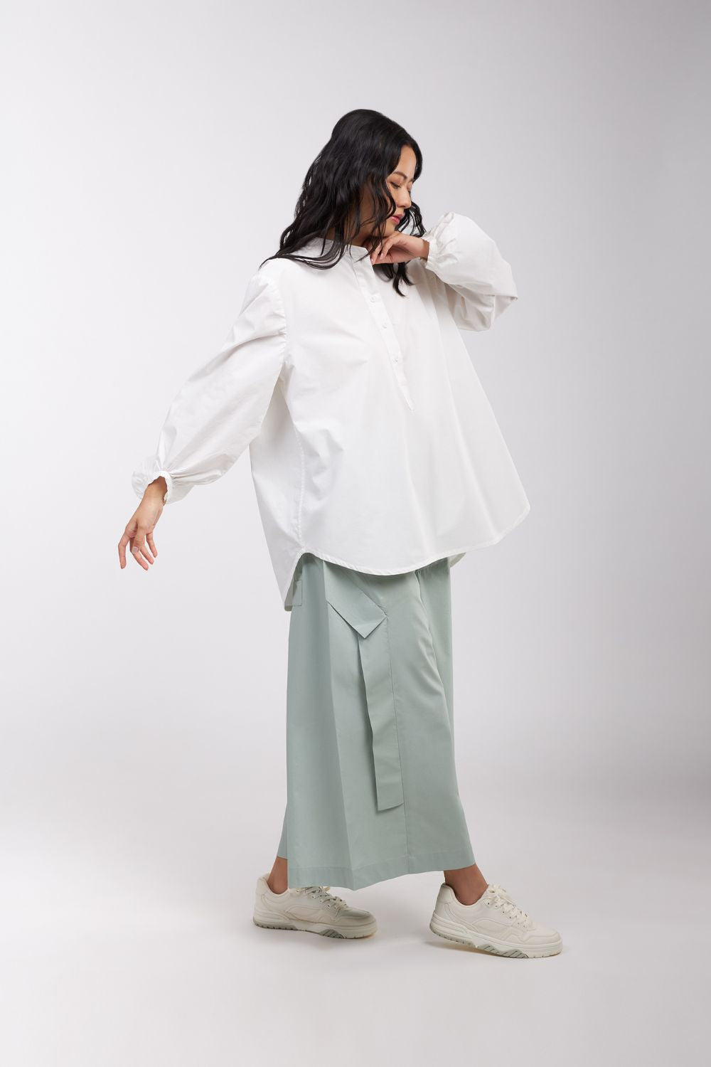 DROP CROTCH PANTS WITH POCKET AND PANEL DETAIL