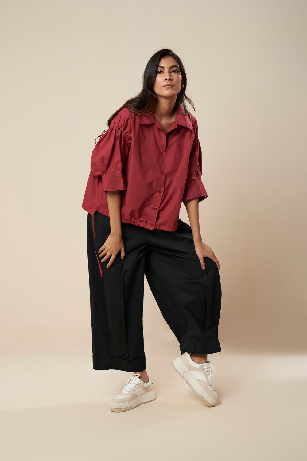 SHIRT WITH ROUCHE HEM ANDSLEEVE