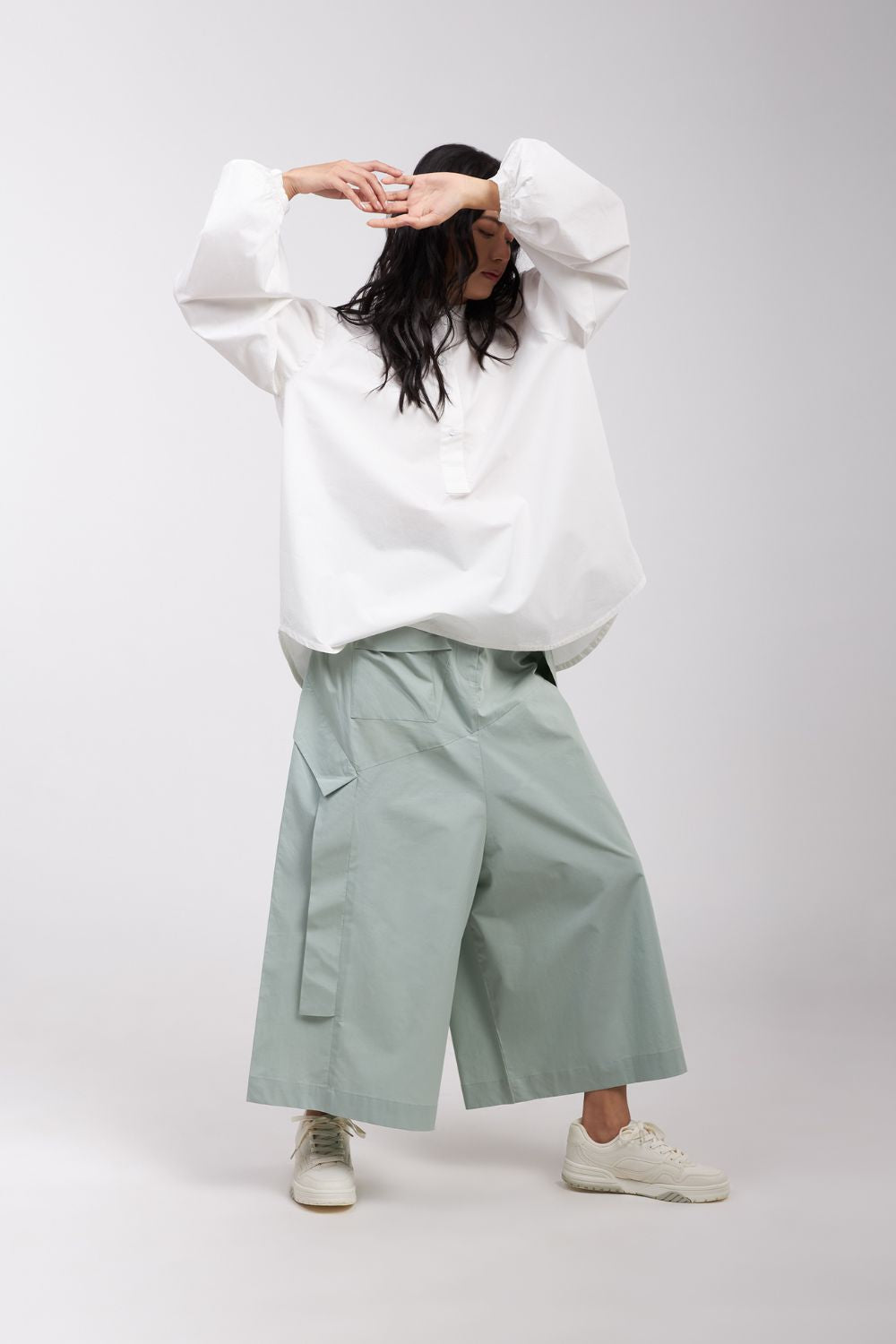 DROP CROTCH PANTS WITH POCKET AND PANEL DETAIL