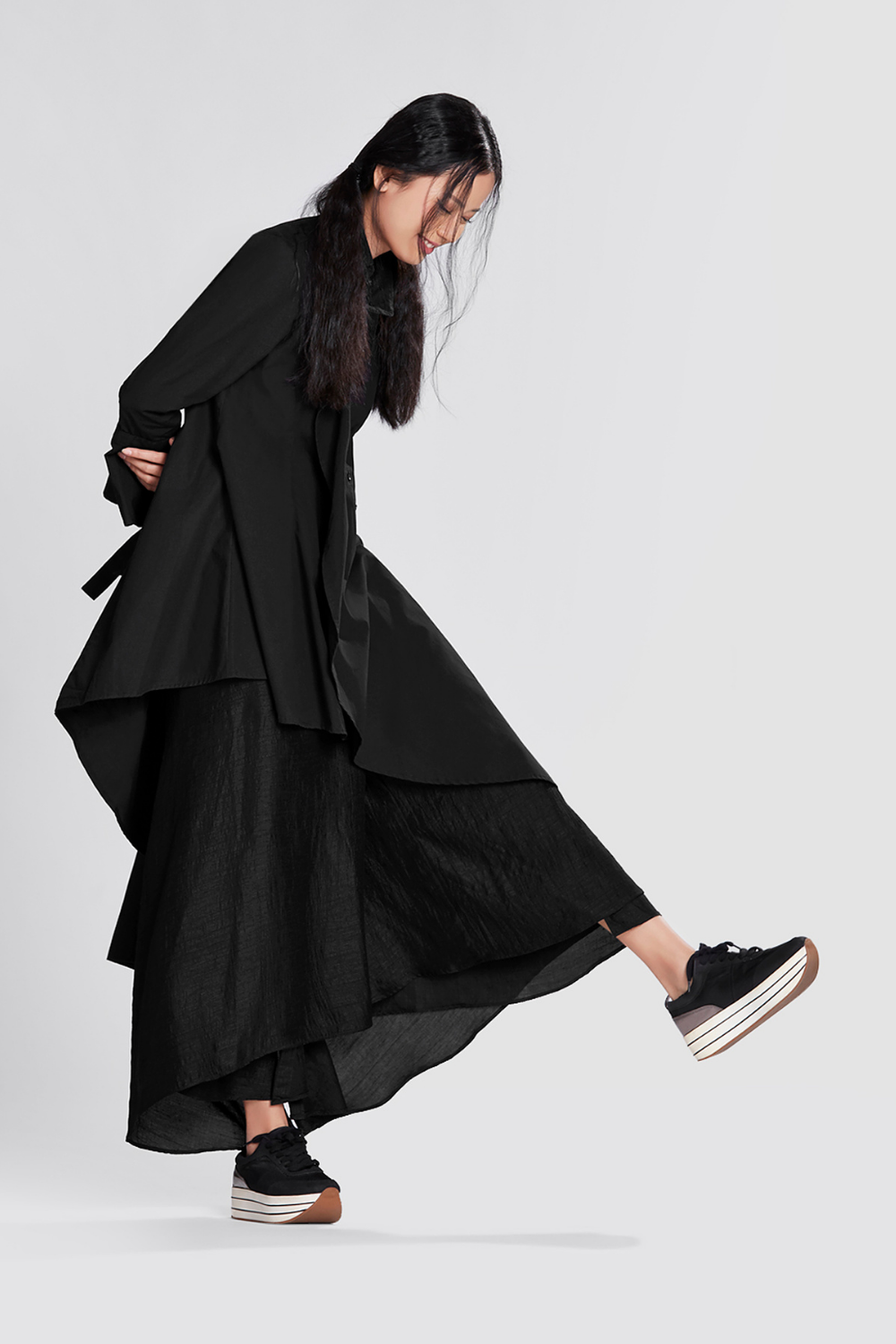 ASYMMETRICAL SHIRT WITH FRILL PANEL DETAIL