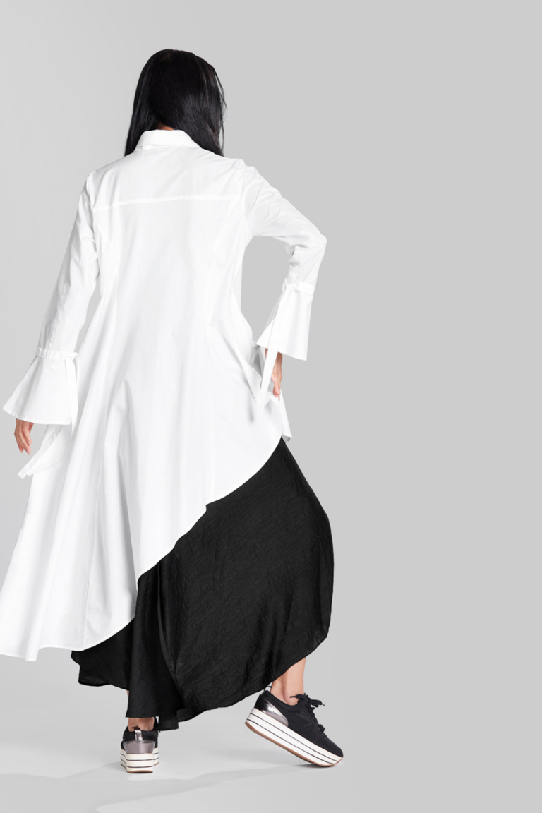 ASYMMETRICAL SHIRT WITH FRILL PANEL DETAIL