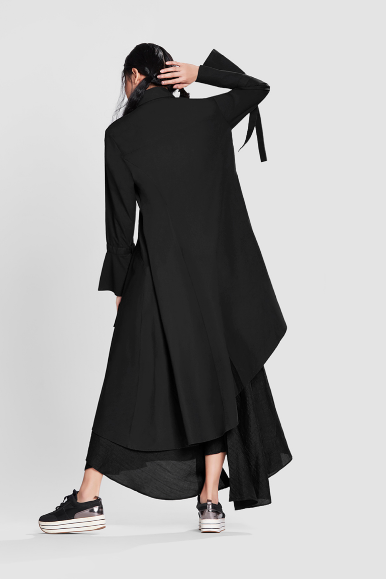 ASYMMETRICAL SHIRT WITH FRILL PANEL DETAIL
