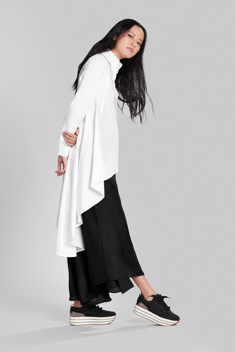 ASYMMETRICAL FLARE SHIRT