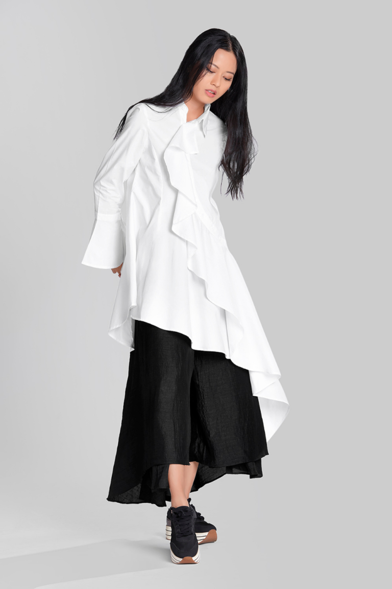 ASYMMETRICAL SHIRT WITH FRILL PANEL DETAIL