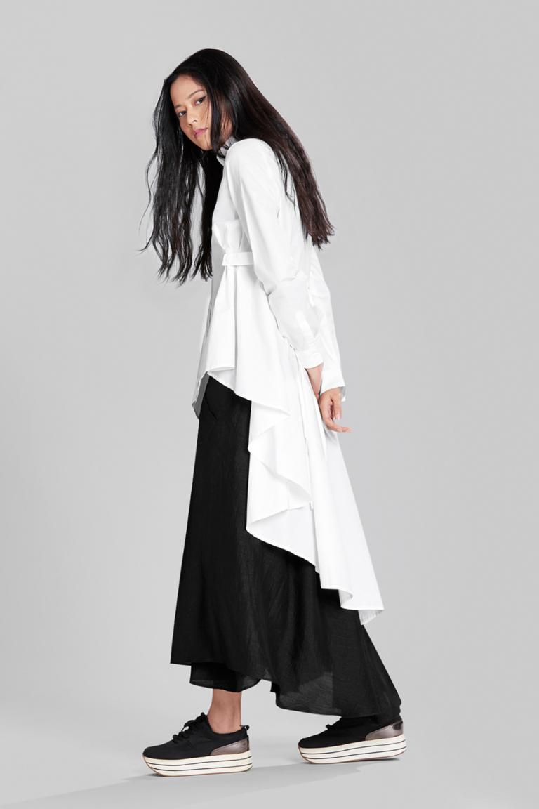 ASYMMETRICAL FLARE SHIRT