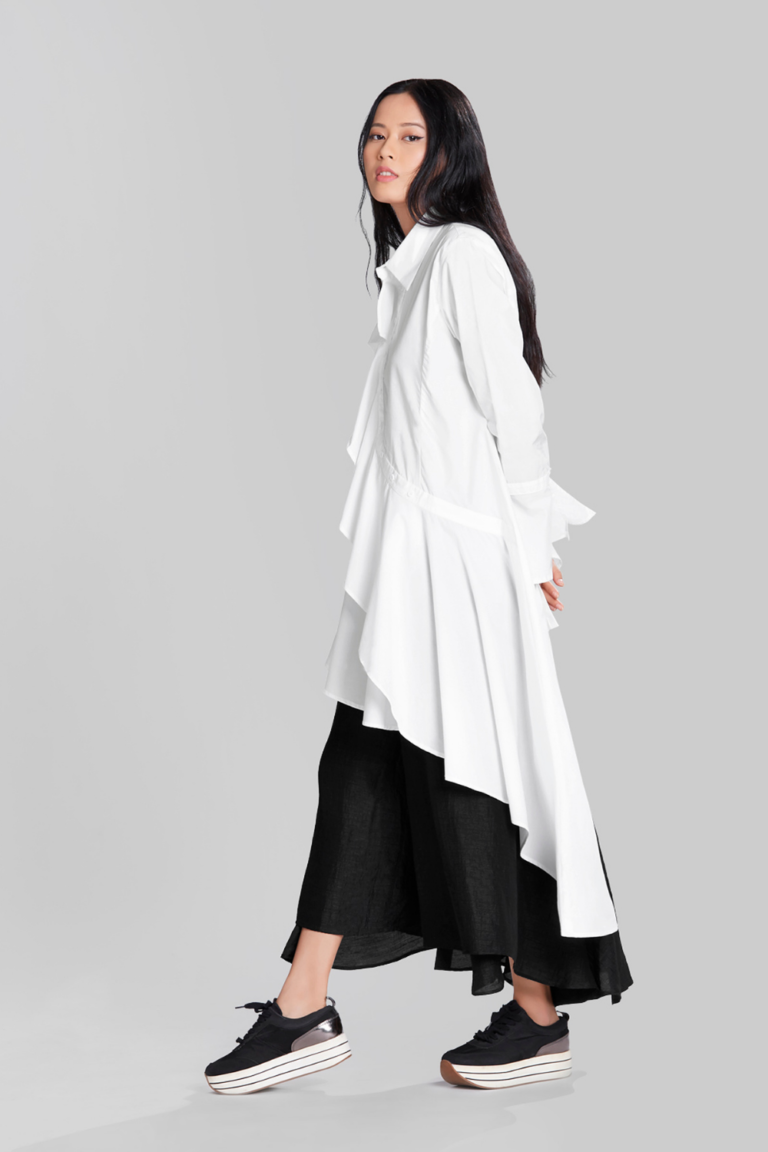 ASYMMETRICAL SHIRT WITH FRILL PANEL DETAIL