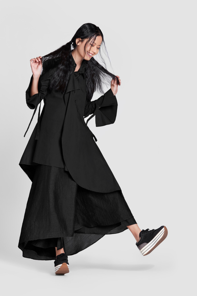 ASYMMETRICAL SHIRT WITH FRILL PANEL DETAIL
