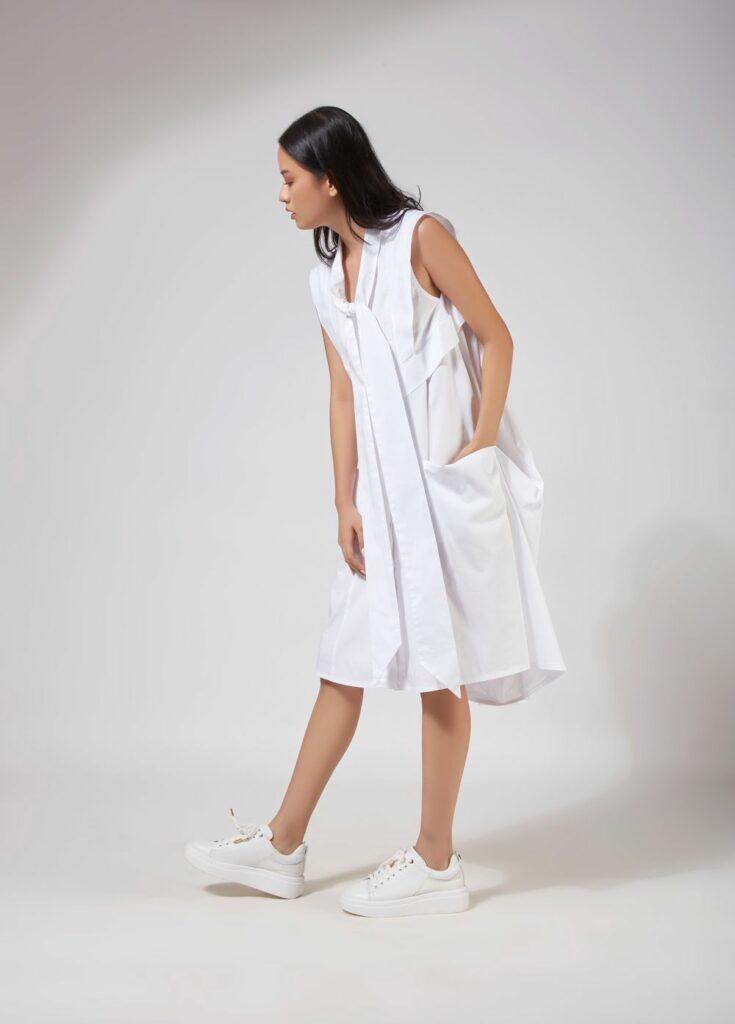 JACKET DRESS WITH FRONT TIE AND BACK DRAPE