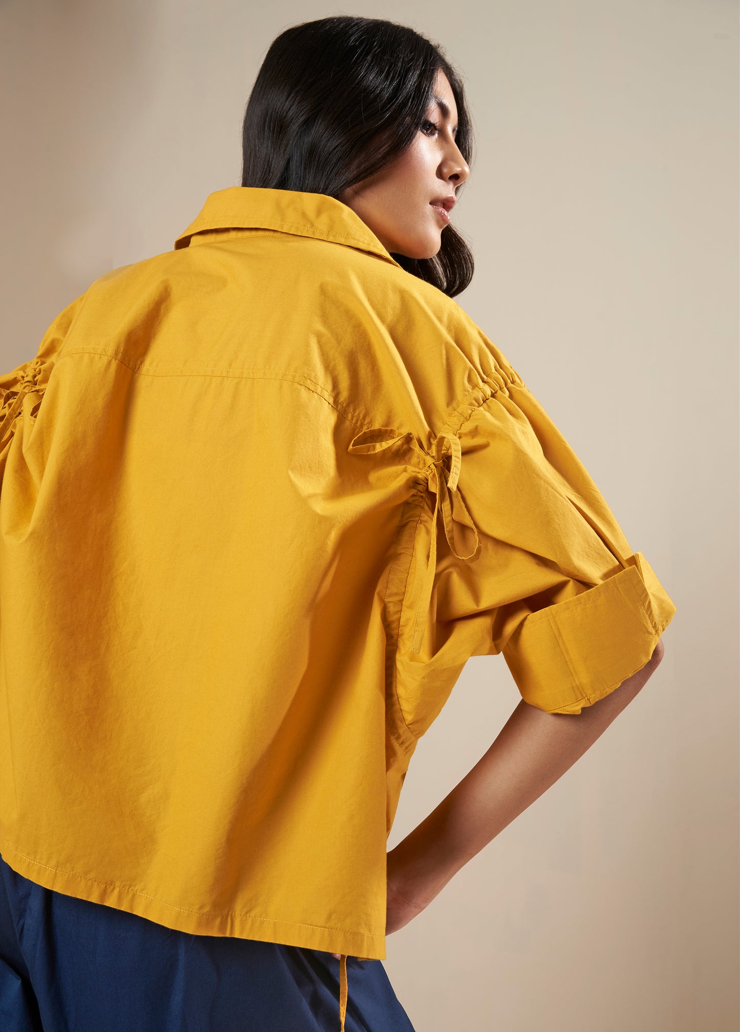 SHIRT WITH ROUCHE HEM ANDSLEEVE