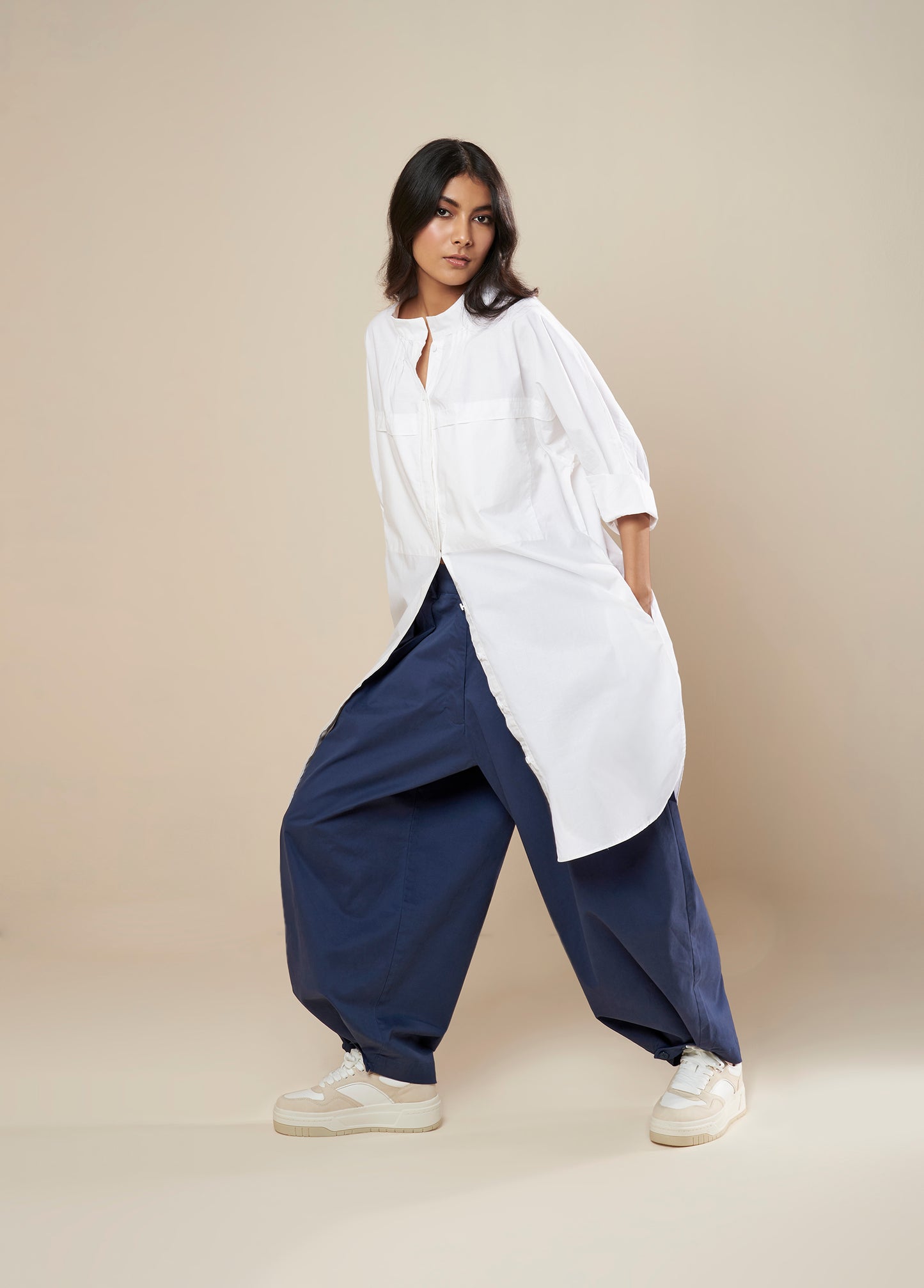 SHIRT DRESS WITH FRONT AND SLEEVE PANEL