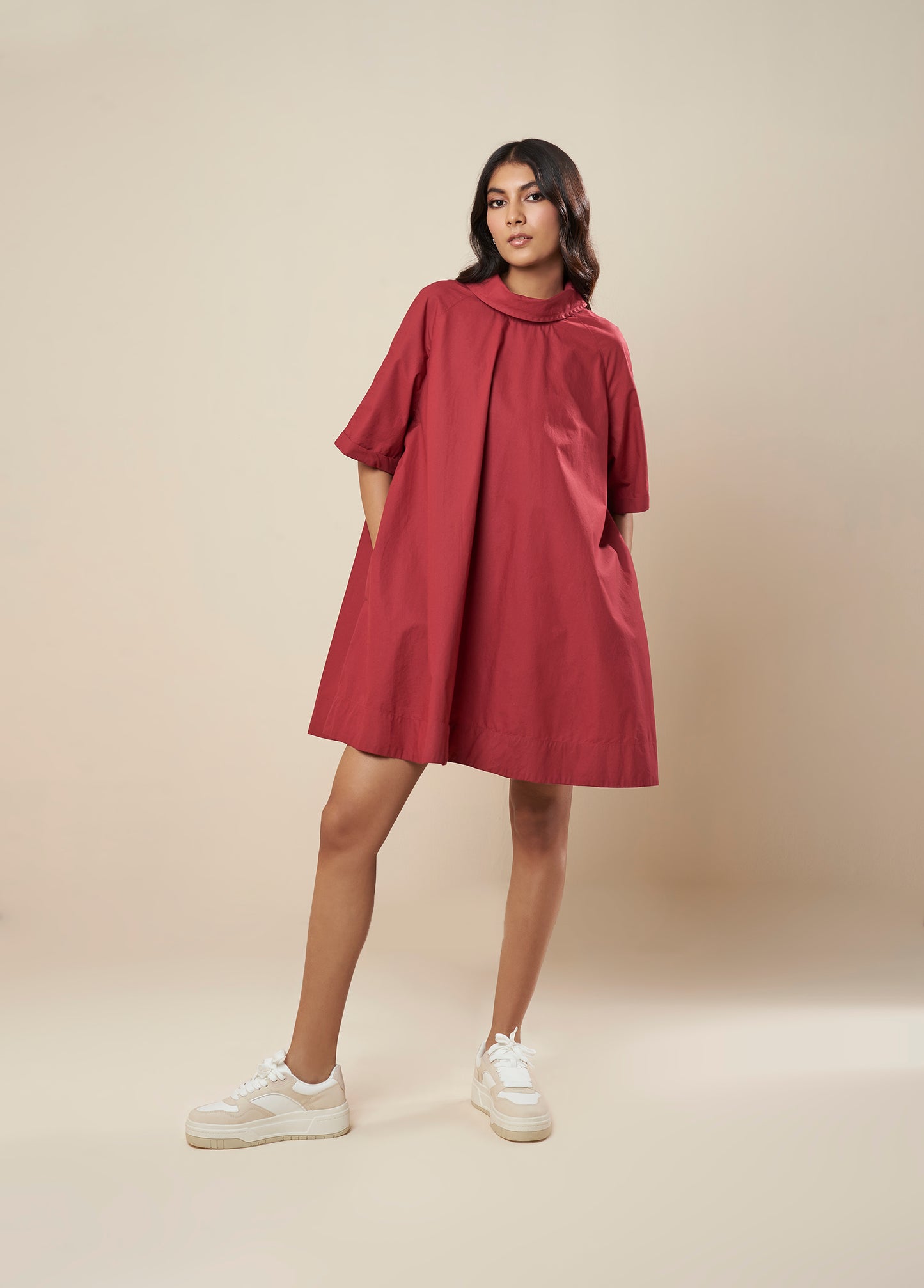 FLARE DRESS WITH ROLL OVER COLLAR
