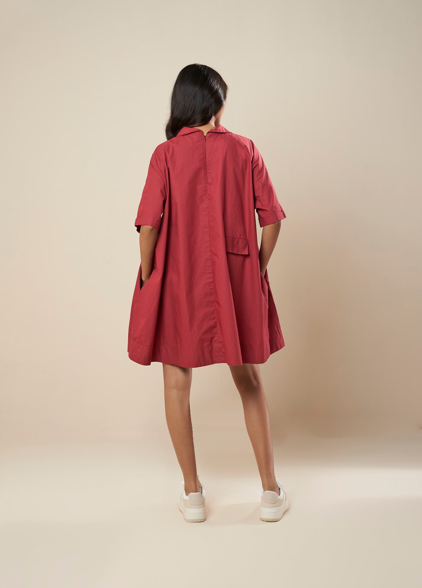 FLARE DRESS WITH ROLL OVER COLLAR
