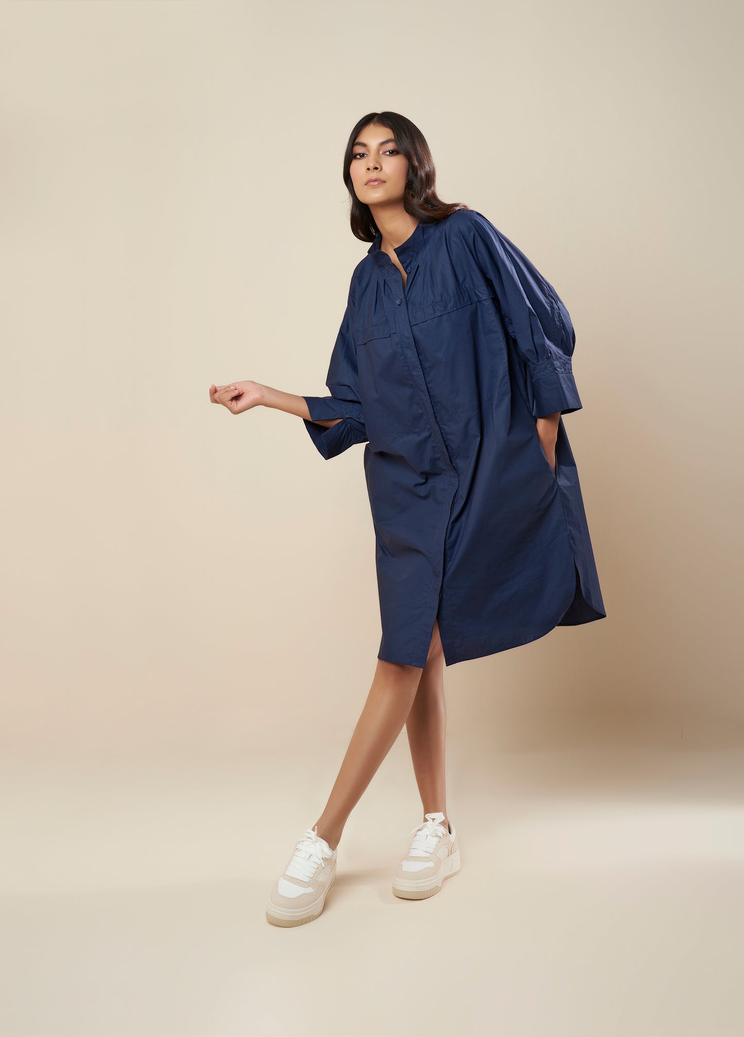 SHIRT DRESS WITH FRONT AND SLEEVE PANEL