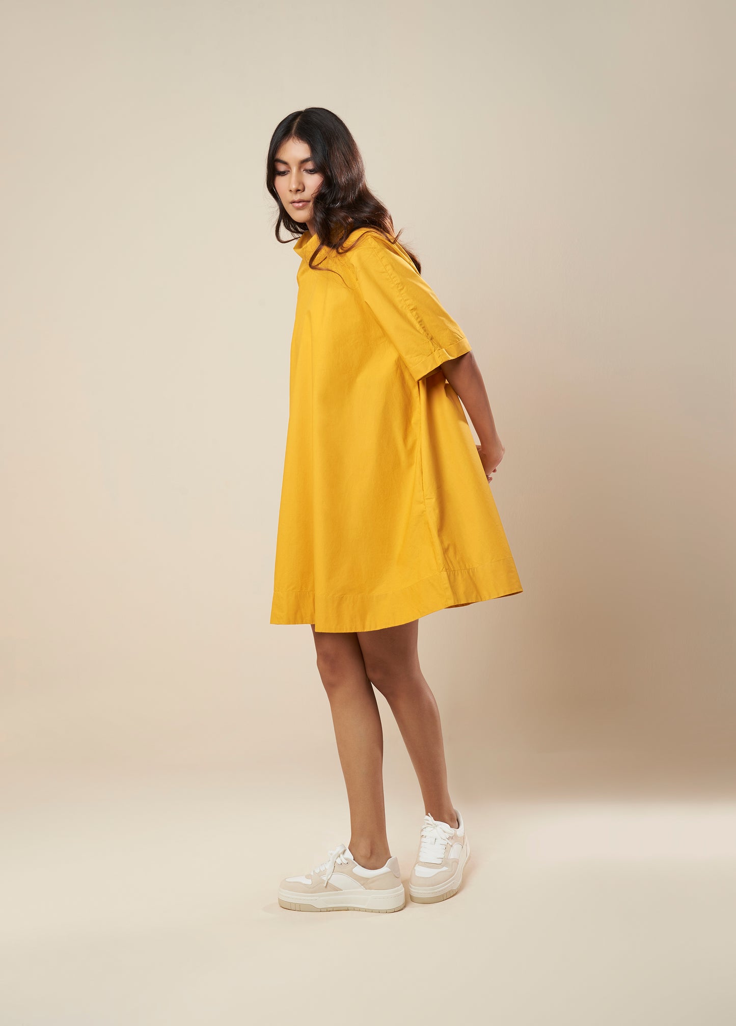 FLARE DRESS WITH ROLL OVER COLLAR