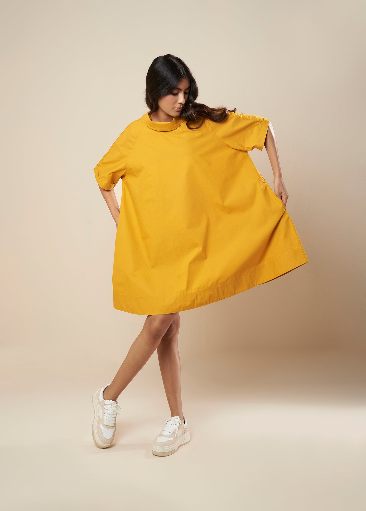 FLARE DRESS WITH ROLL OVER COLLAR