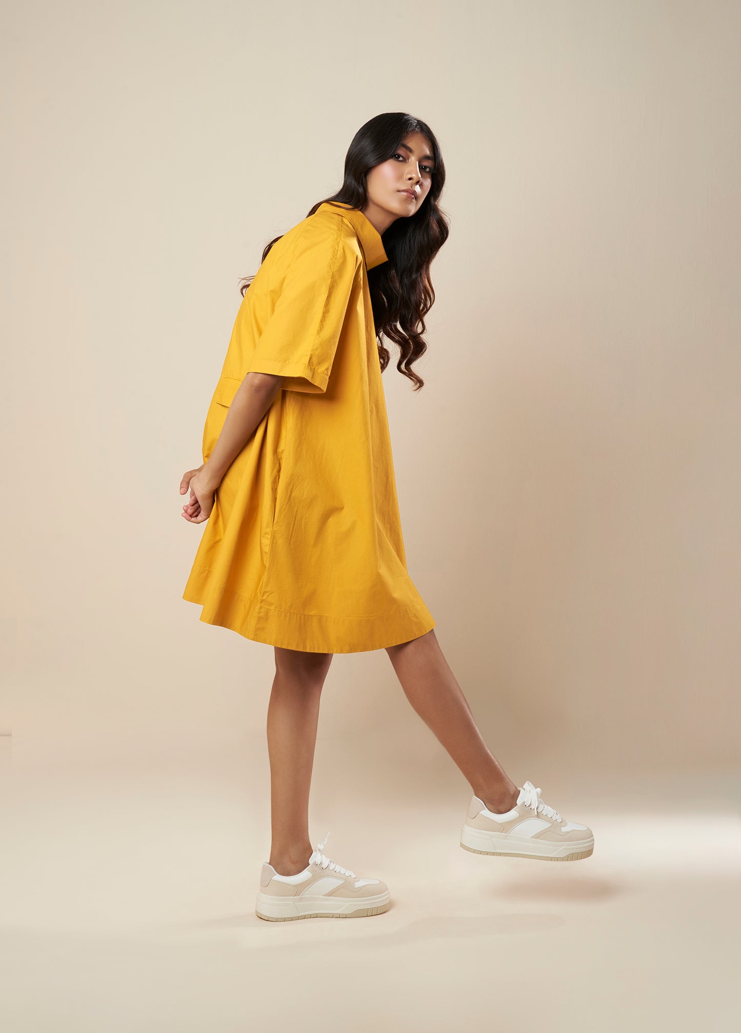 FLARE DRESS WITH ROLL OVER COLLAR