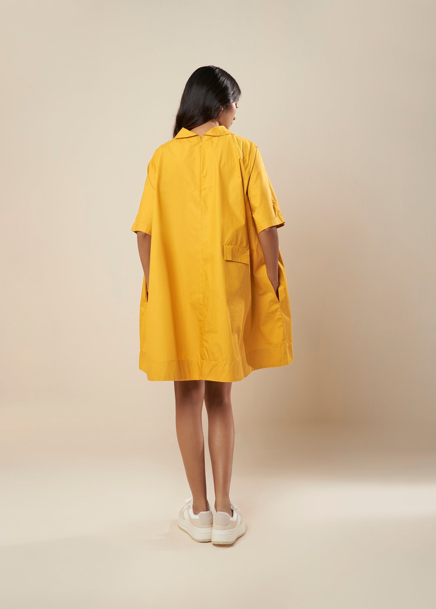 FLARE DRESS WITH ROLL OVER COLLAR