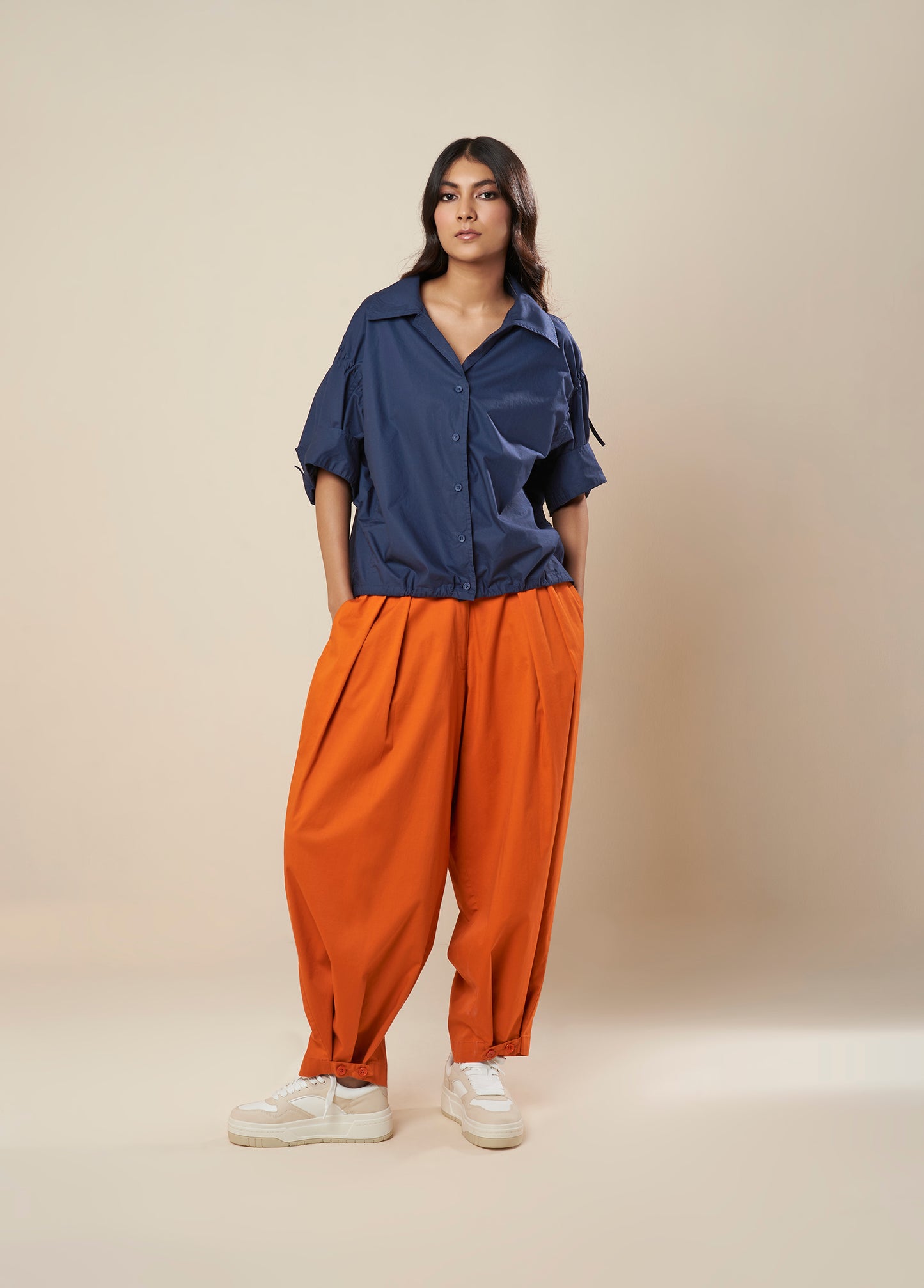 SHIRT WITH ROUCHE HEM ANDSLEEVE