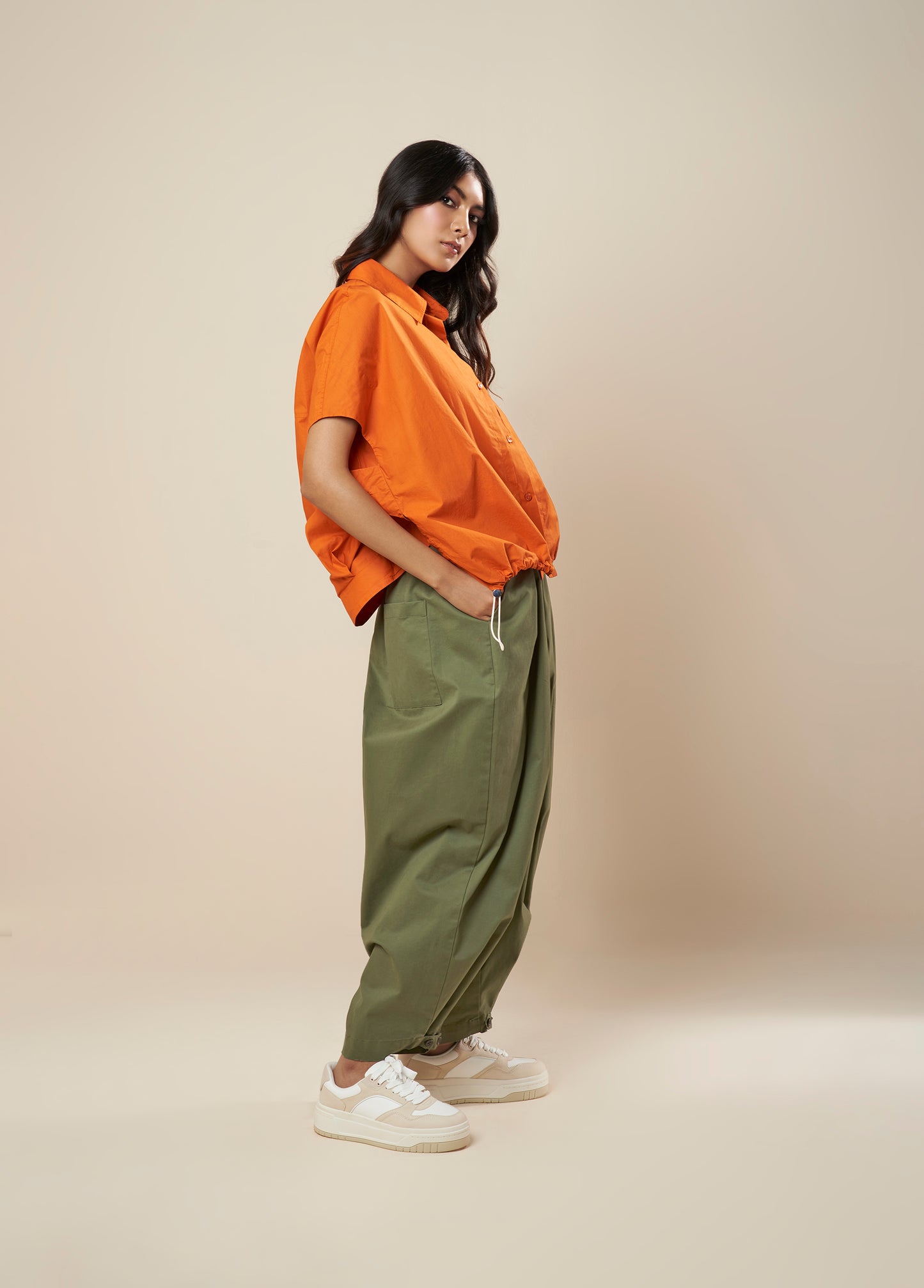 SHIRT WITH ROUCHE ELASTIC HEM AND DECONSTRUCTED BACK