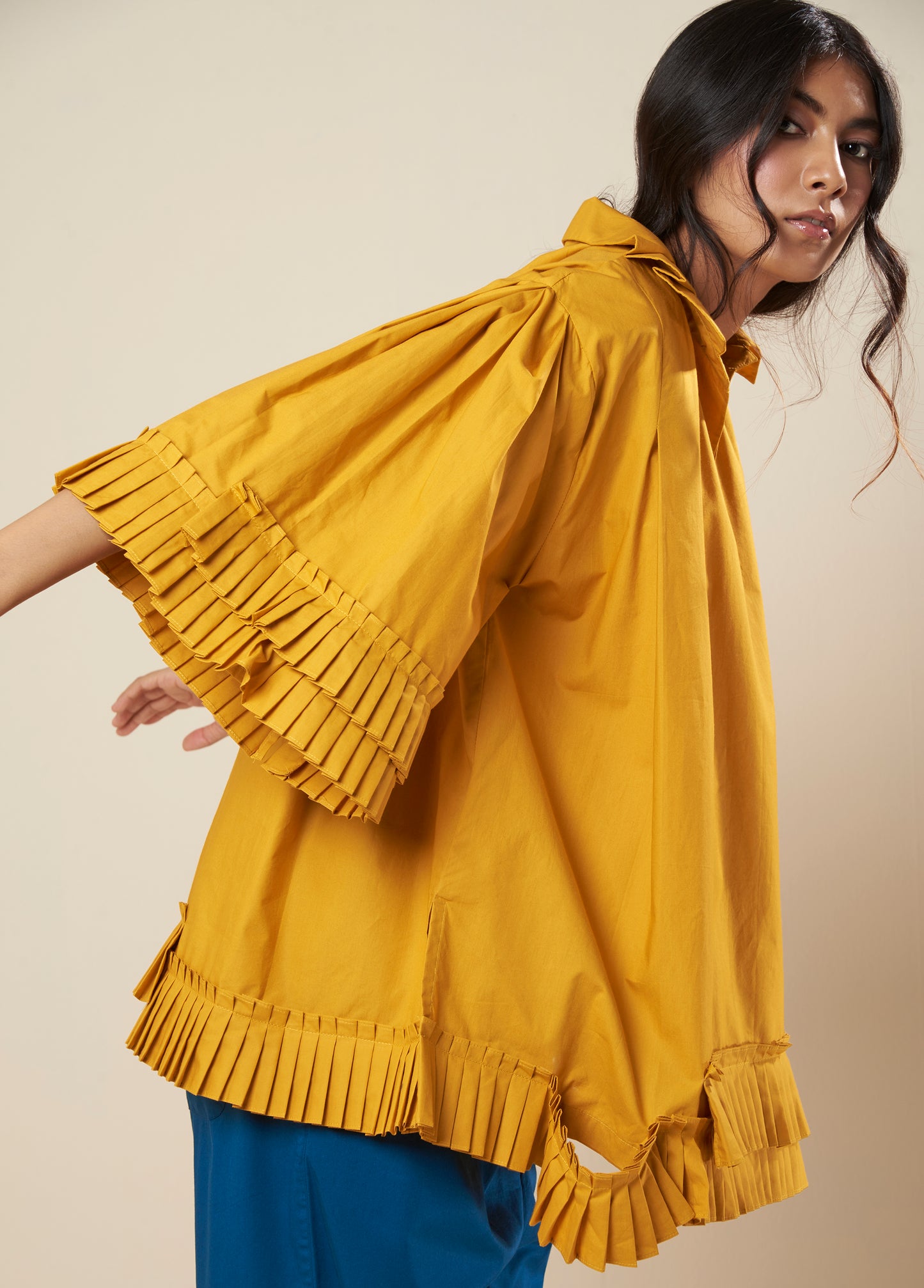 TOP WITH PLEATED COLLAR FRILL PANEL DETAIL