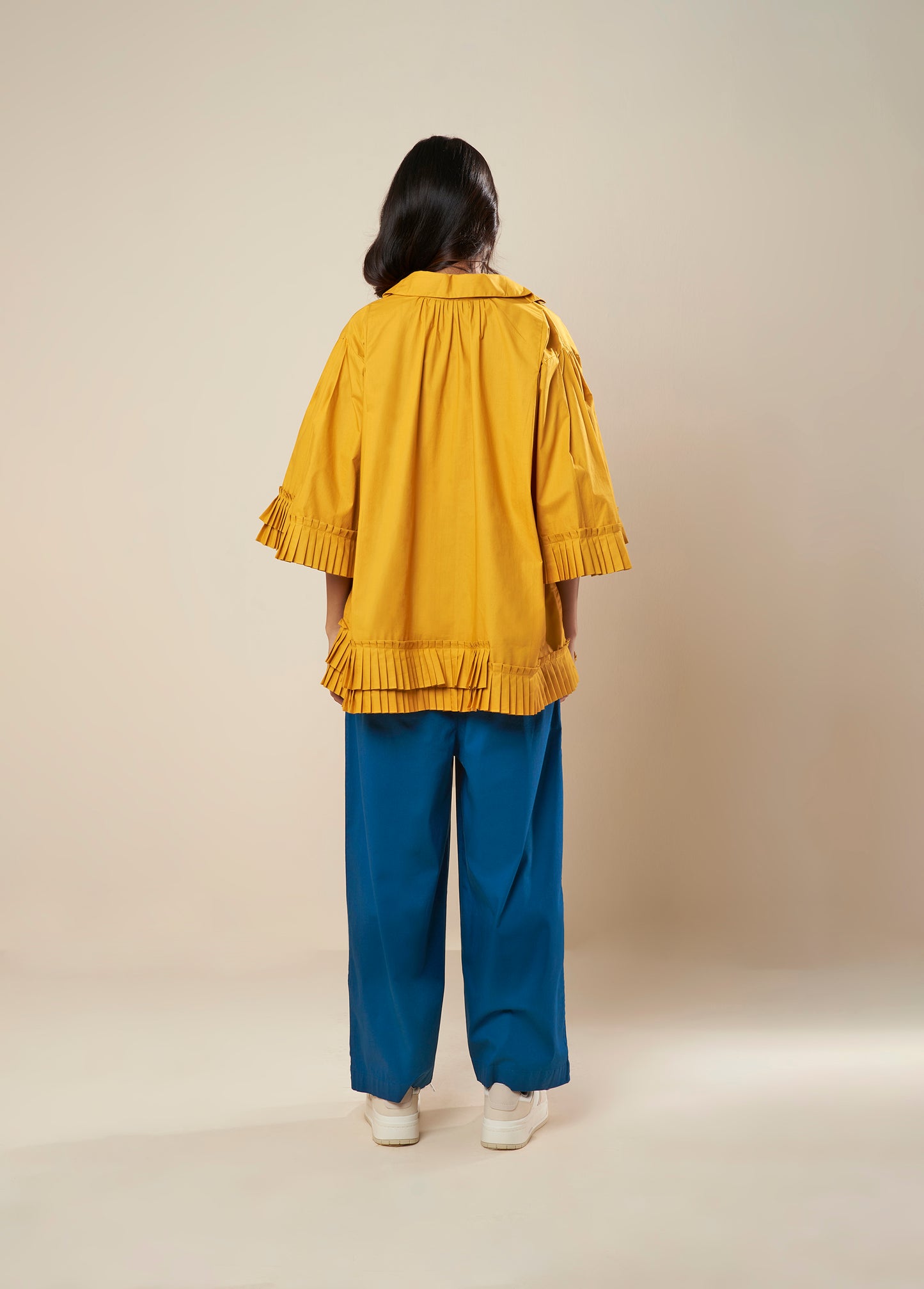 TOP WITH PLEATED COLLAR FRILL PANEL DETAIL