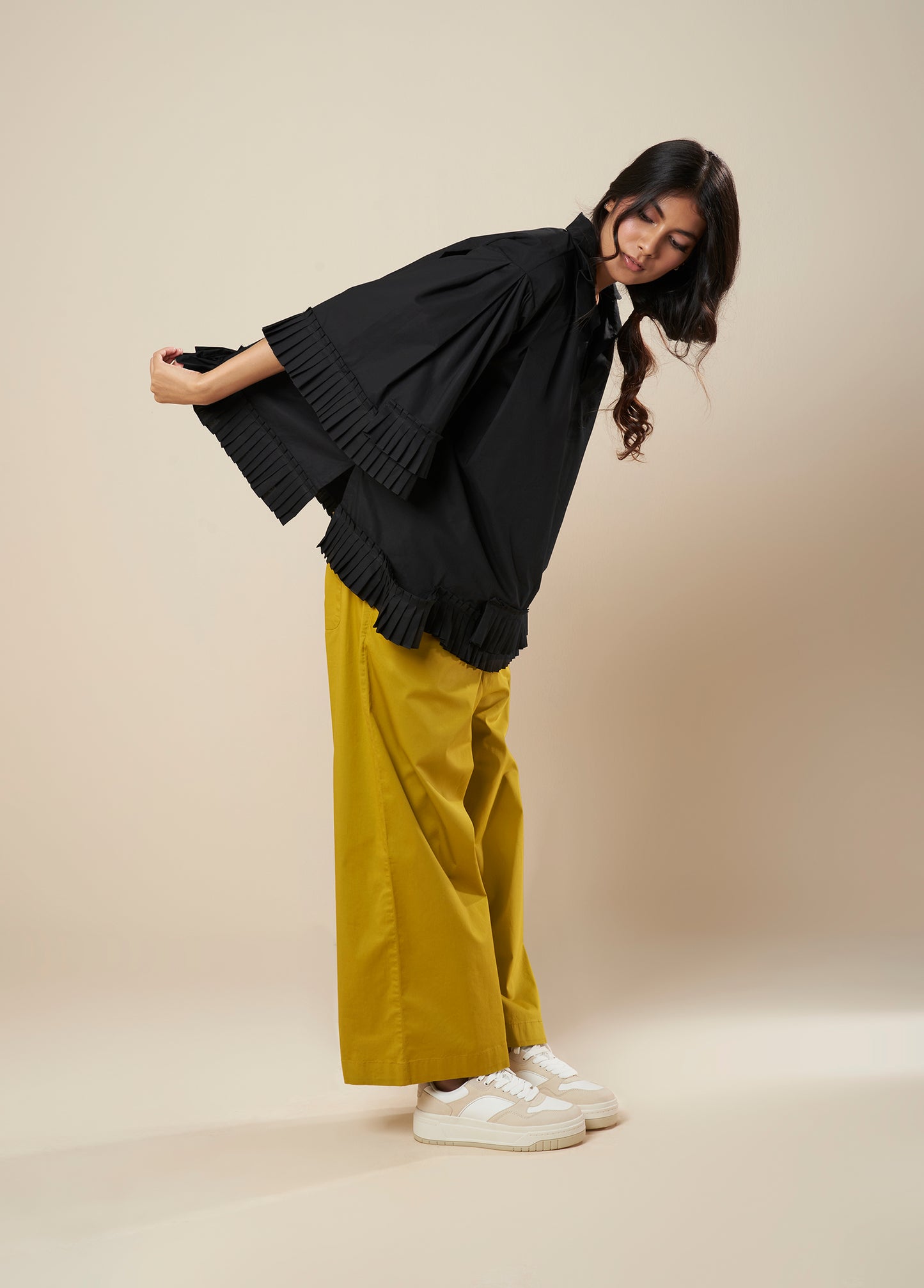 TOP WITH PLEATED COLLAR FRILL PANEL DETAIL