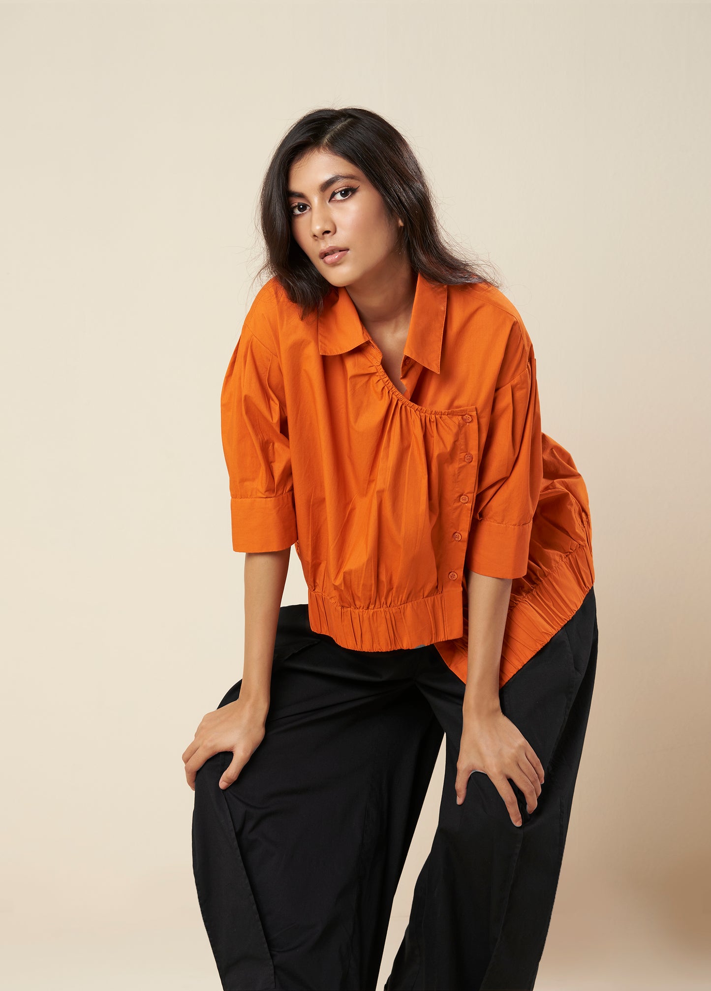 ASYMMETRICAL SHIRT WITH ELASTIC HEM