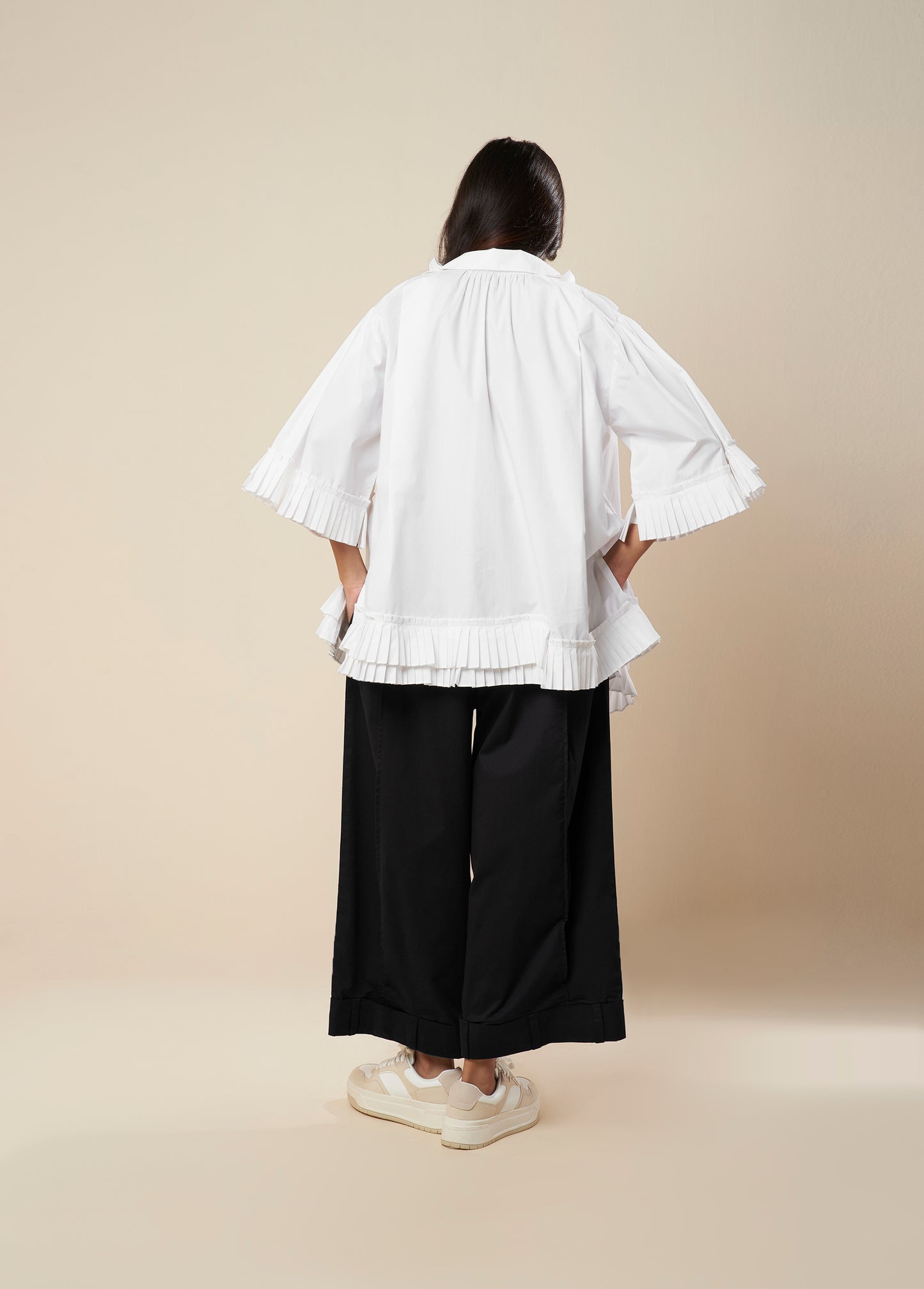 TOP WITH PLEATED COLLAR FRILL PANEL DETAIL