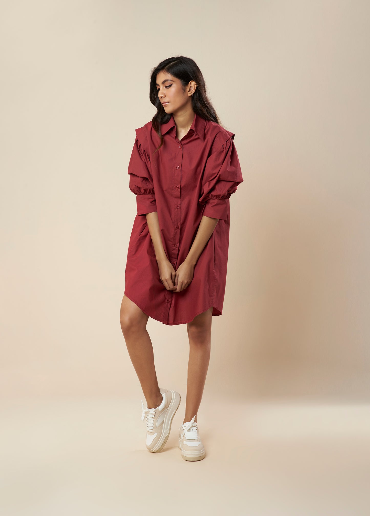 SHIRT DRESS WITH BALLOON SLEEVE