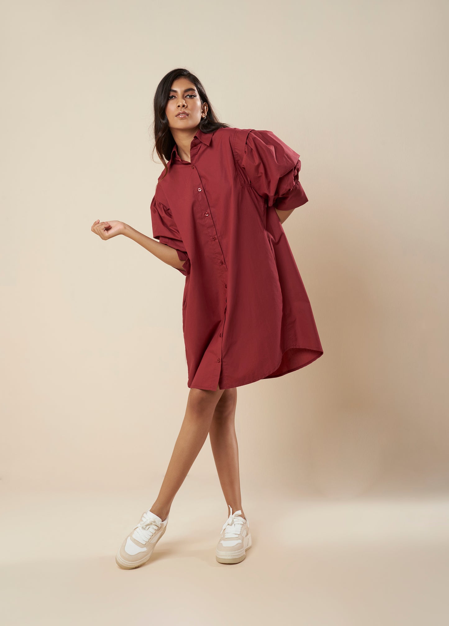 SHIRT DRESS WITH BALLOON SLEEVE
