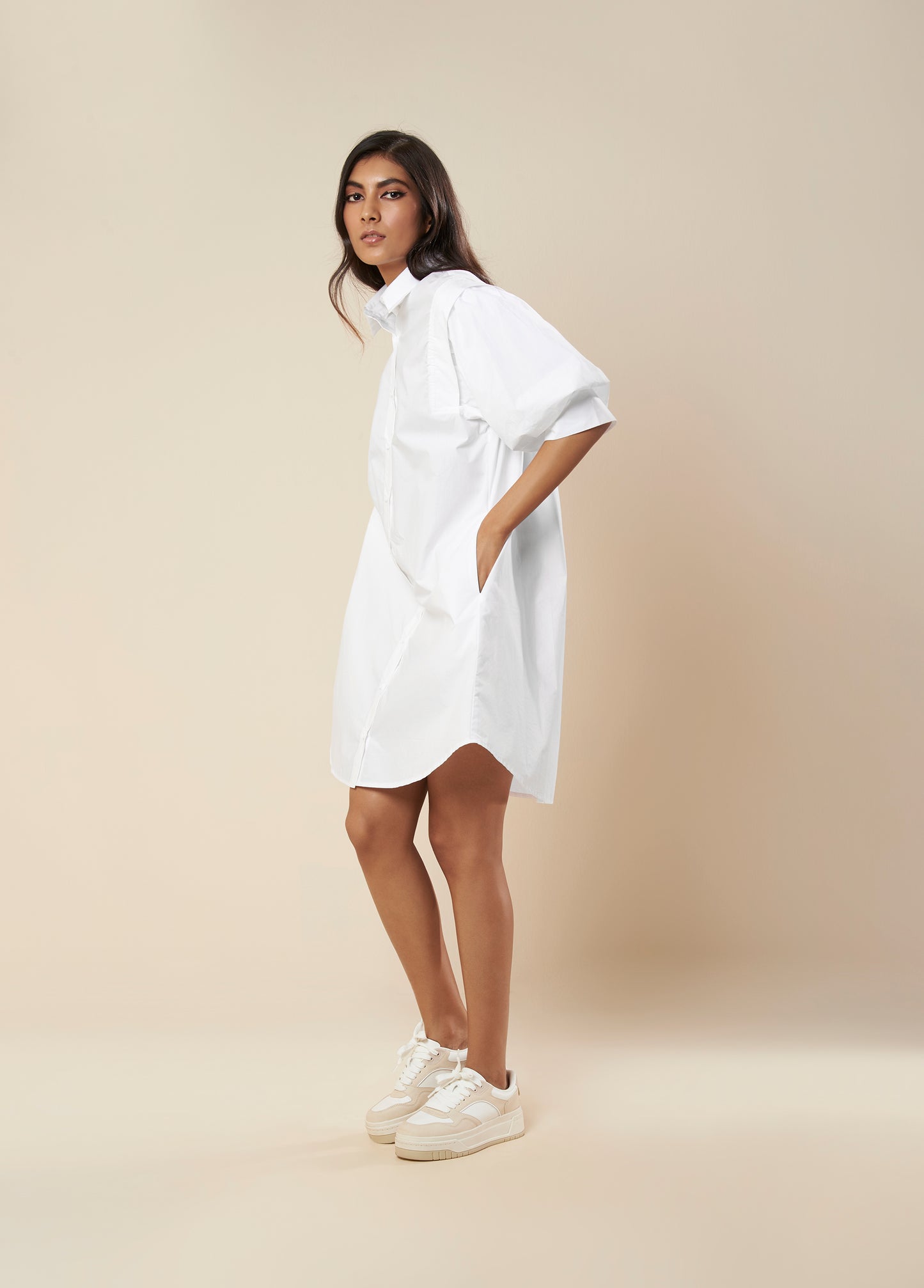 SHIRT DRESS WITH BALLOON SLEEVE