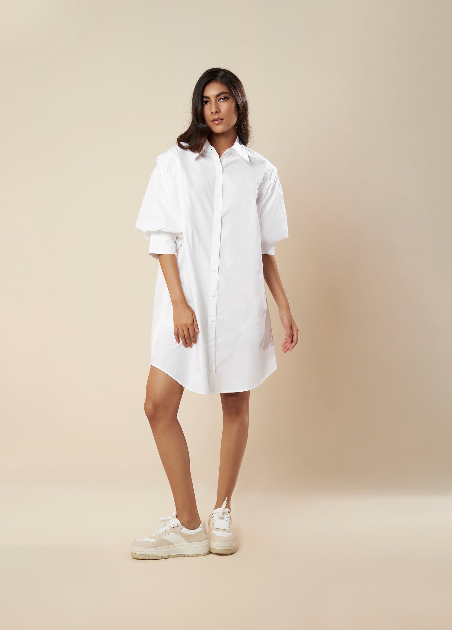 SHIRT DRESS WITH BALLOON SLEEVE