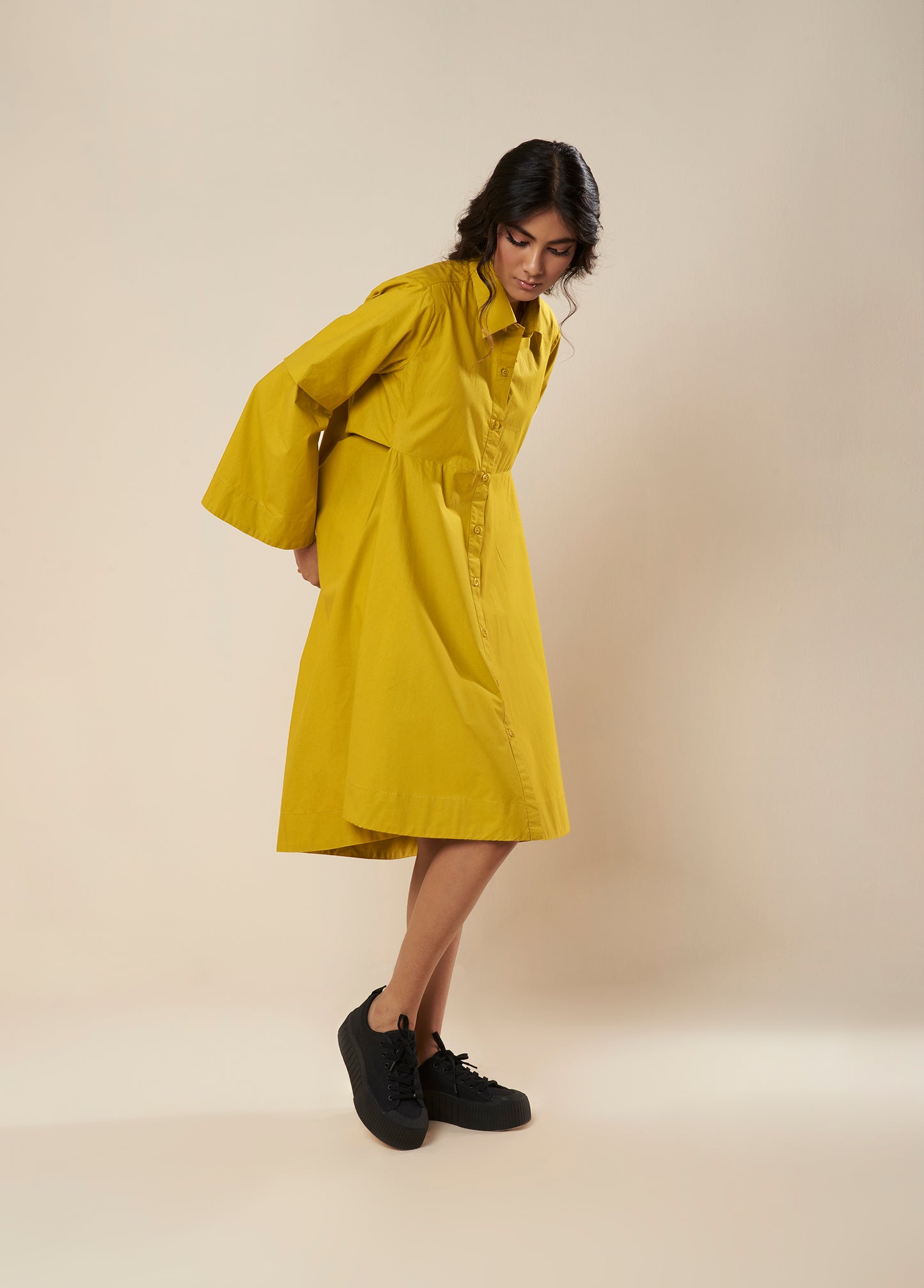 SHIRT WITH COWL BACK AND CONSTRUCTED SLEEVE