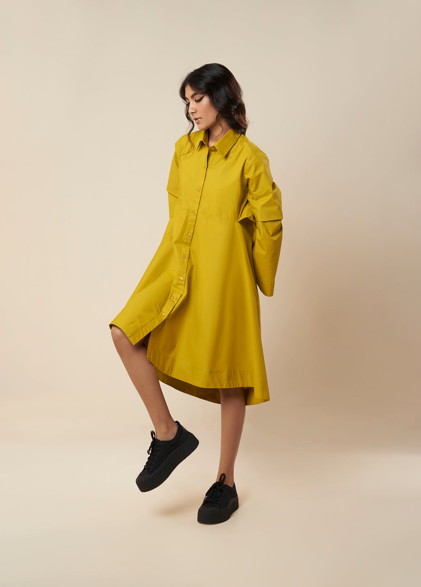 SHIRT WITH COWL BACK AND CONSTRUCTED SLEEVE