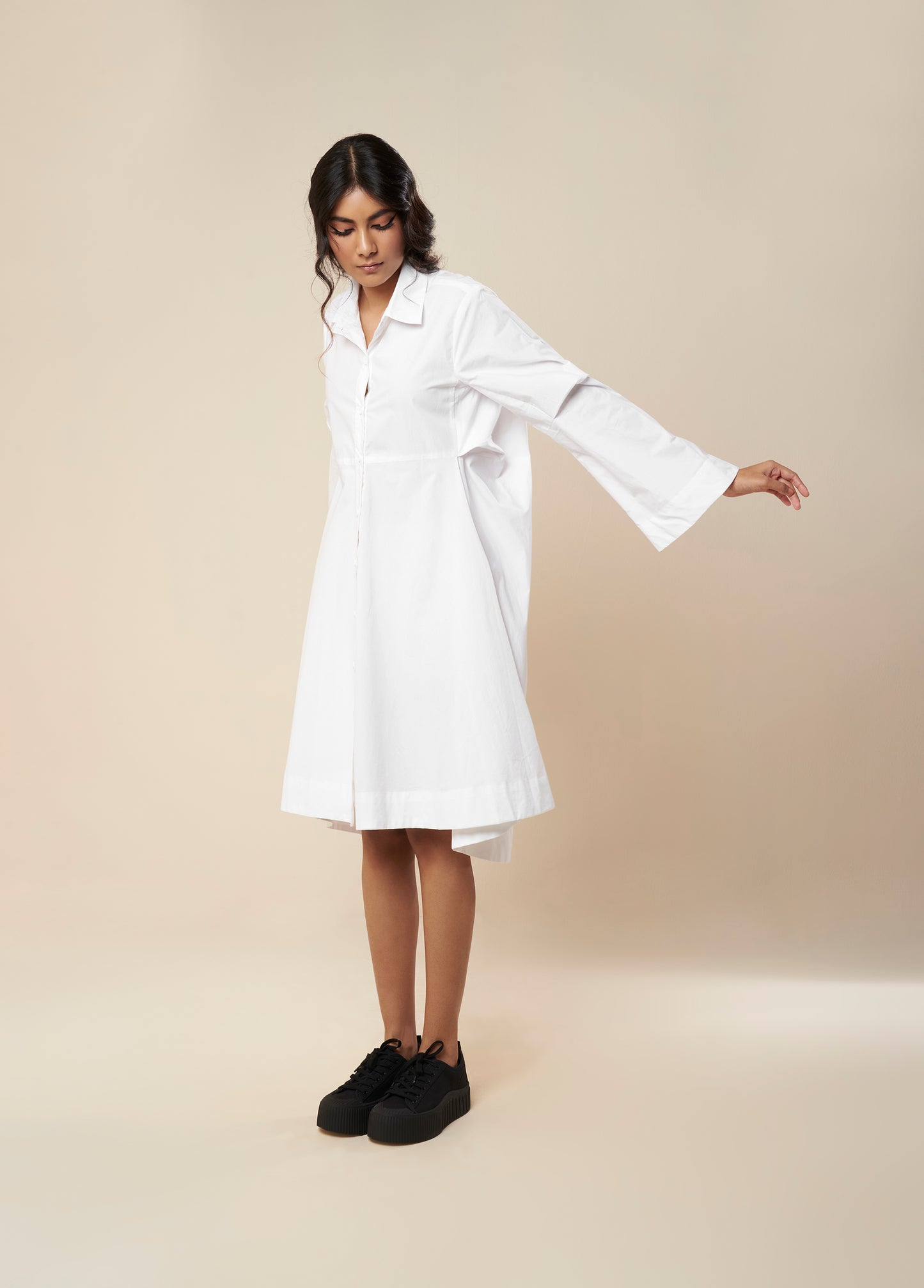 SHIRT WITH COWL BACK AND CONSTRUCTED SLEEVE