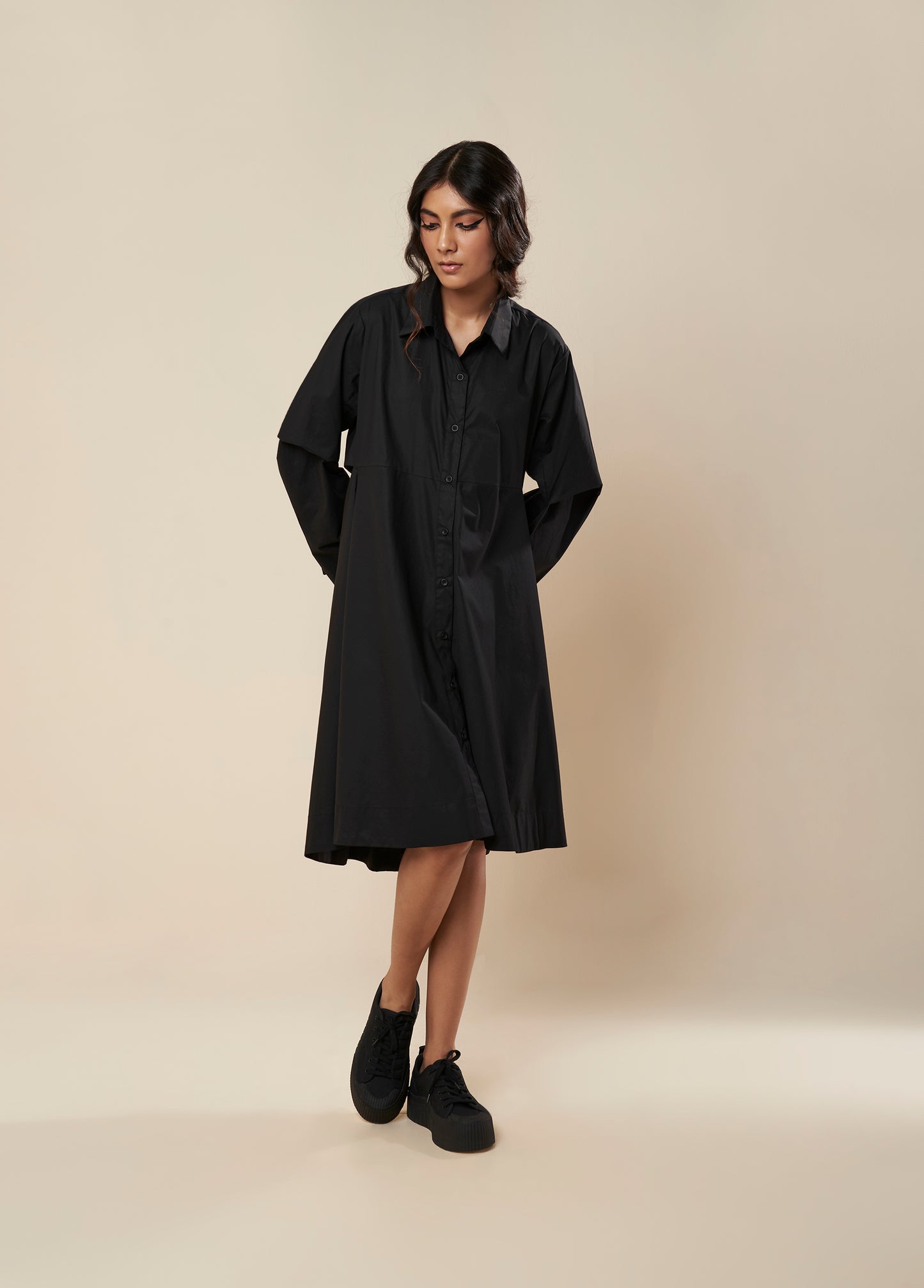 SHIRT WITH COWL BACK AND CONSTRUCTED SLEEVE