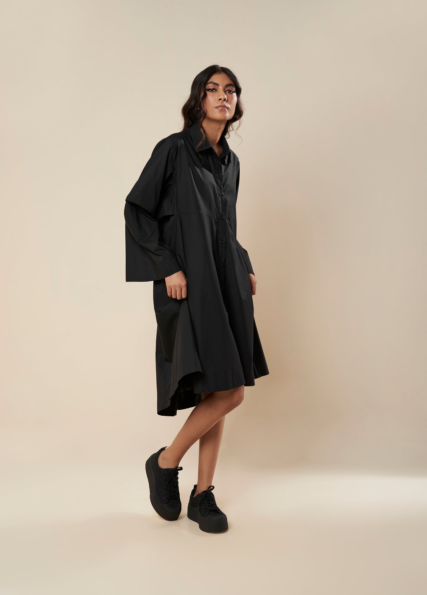 SHIRT WITH COWL BACK AND CONSTRUCTED SLEEVE